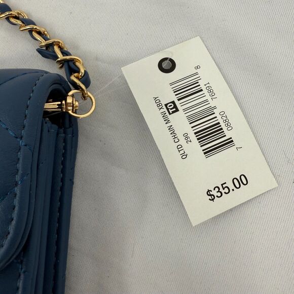 Quilted Chain Mini Purse Blue Ophelia Roe NEW gold chain strap - Picture 6 of 12